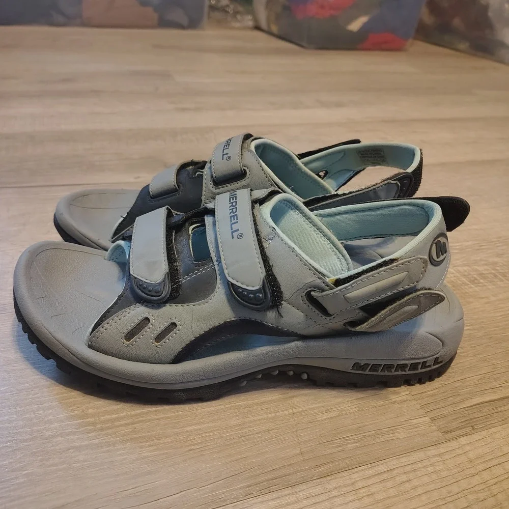 Merrell Womens Sport Sandals Grey Blue Adjustable Straps Hiking Walking Size 5